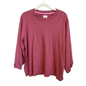 Poetry Pink Red Striped Hemp Organic Cotton Knit Top Womens US 12 Relaxed Crew